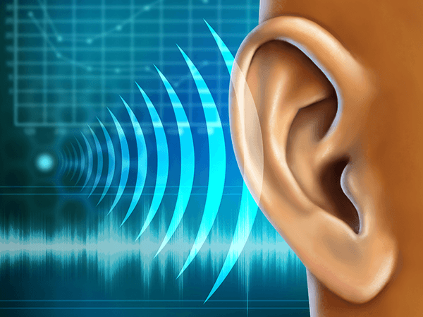 Digital illustration of a conceptual human hearing test.